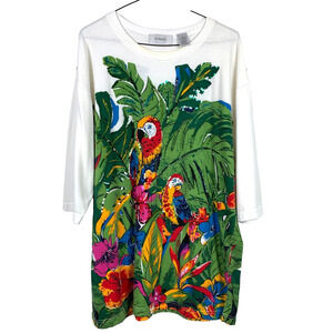 Vintage 90s Arlando Toucan Sequins Artsy All Over Print Womens Shirt Tee Medium